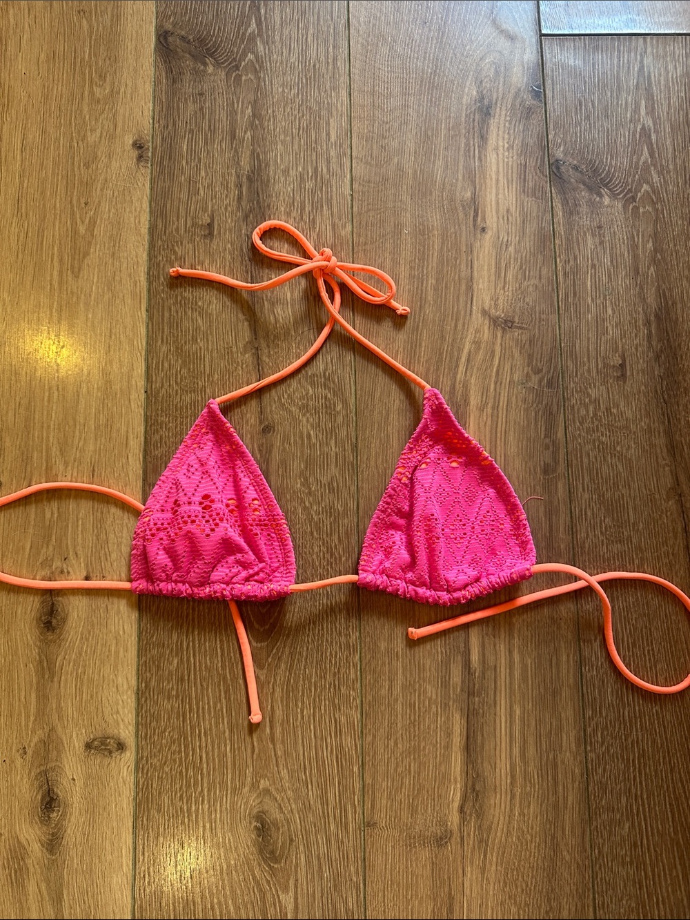 Pink Crochet Triangle Swim Top